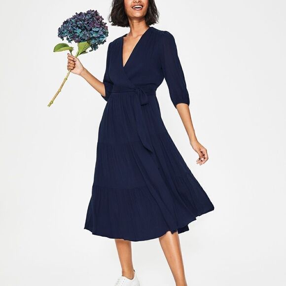 Boden Dresses & Skirts - Boden Aurora Navy Blue Midi Wrap Dress Size 2R
